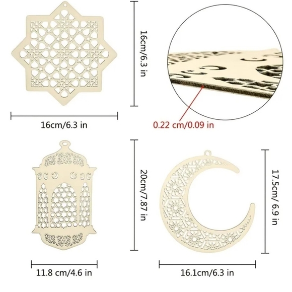 NWT 3 peice Handmade Ramadan wooden hanging decorations/ Ramadan and Eid decor - Picture 2 of 5